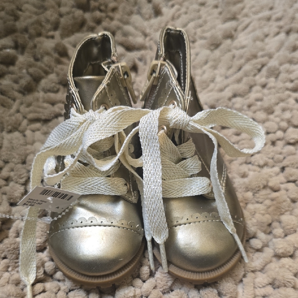 New Cat & Jack‎ Toddler Size 5 Gold Metallic Booty Side Zip Sparkle Ties